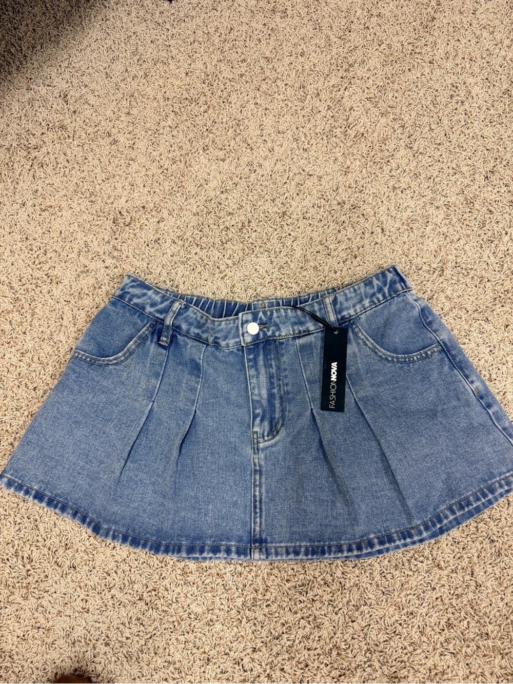Fashion Nova Light Blue Denim Pleated Mini Skirt